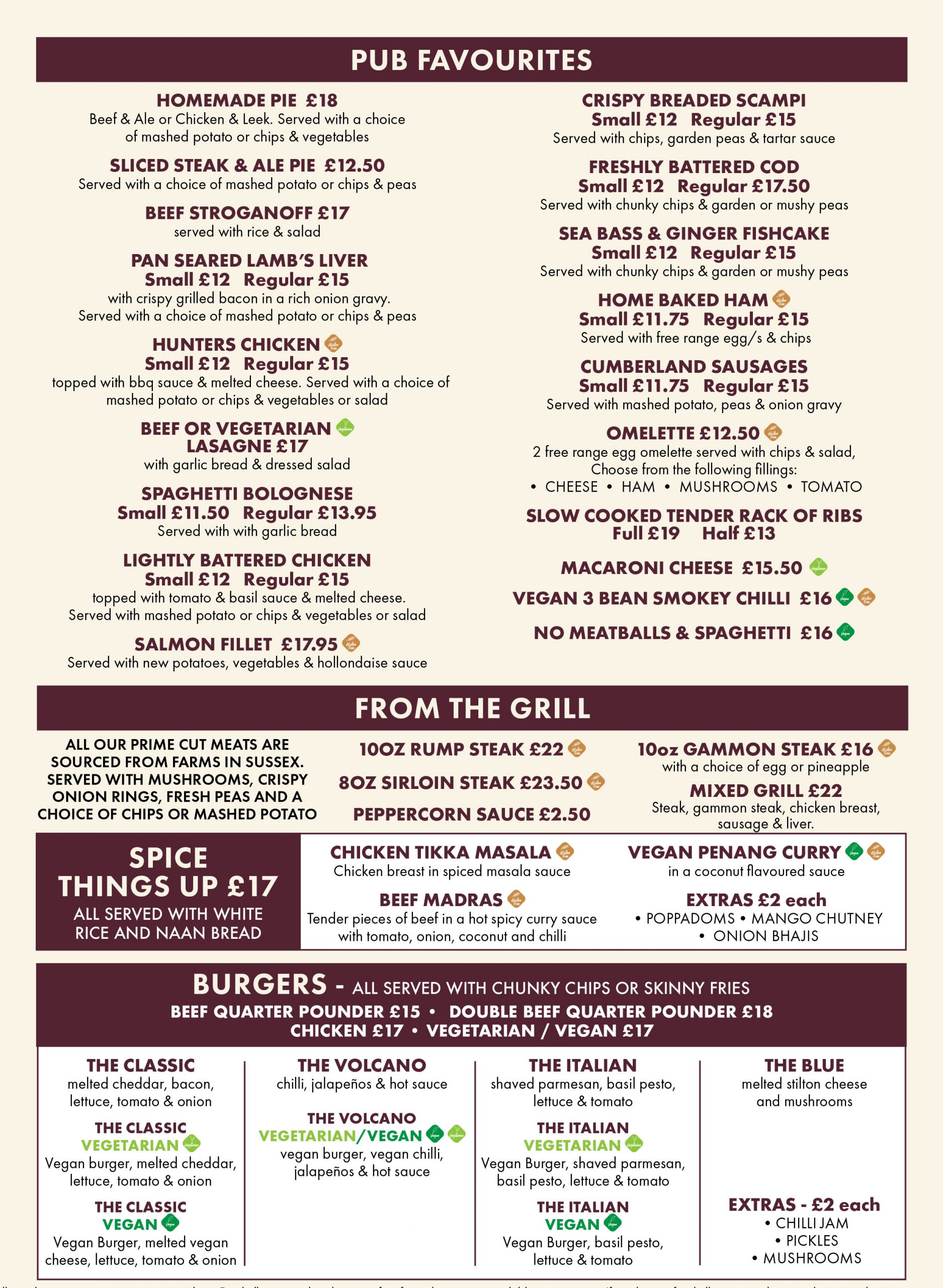 Sibthorpe Arms Menu 1 - 2022